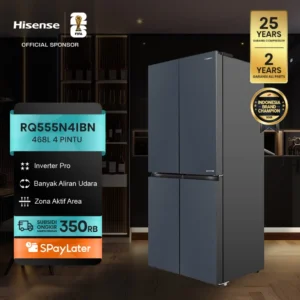 Hisense 4-Door Refrigerator 468L RQ555N4IBN – Black Inverter 360 Derajat Multi Air Flow